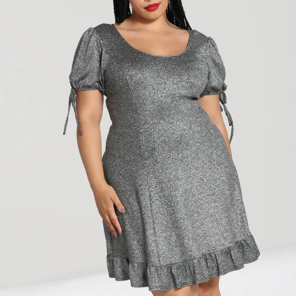 NWT Hell Bunny Haze Mini Dress in Silver Lurex - Picture 1 of 10